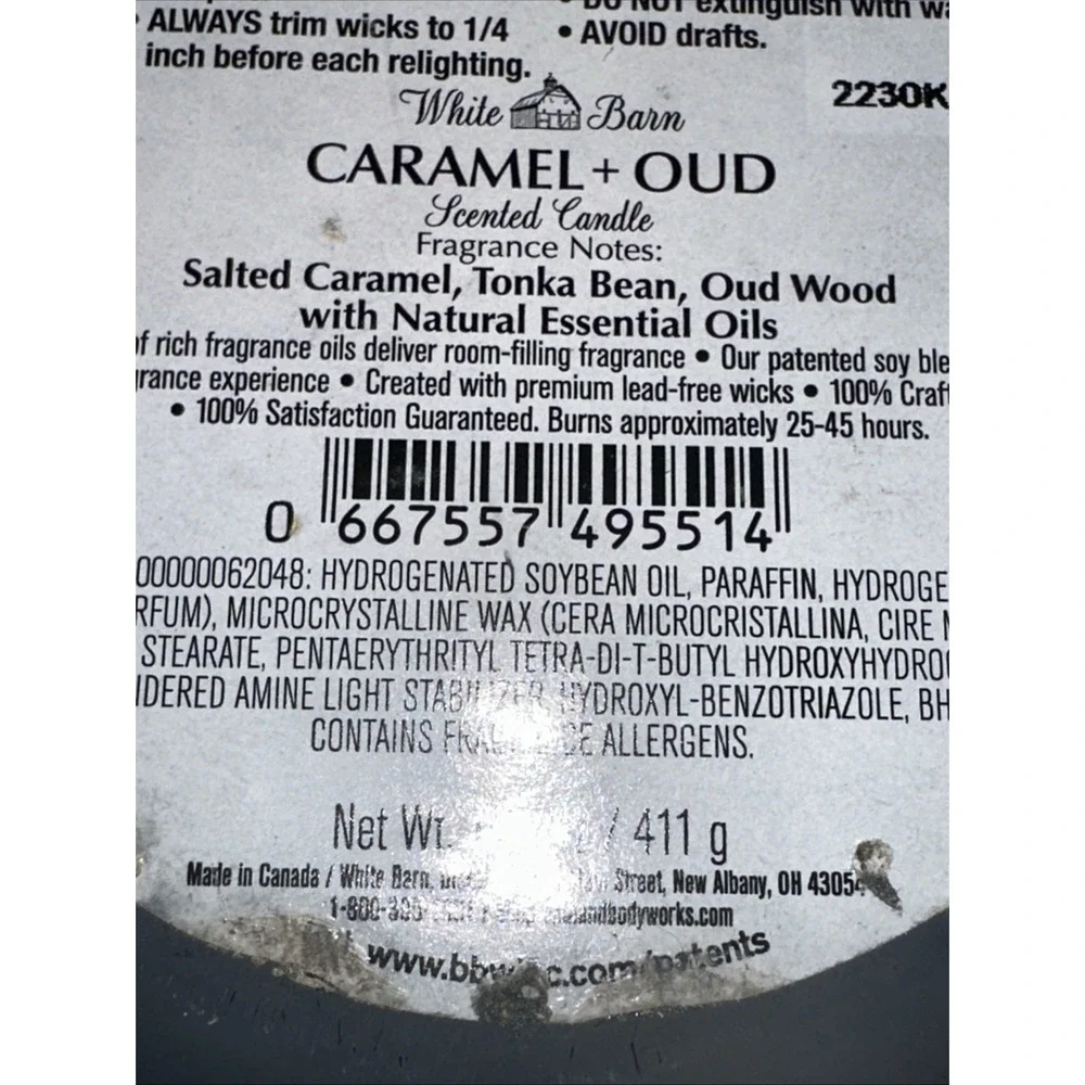 White Barn Bath & Body Works Caramel + Oud 3-Wick Scented Candle 14.5 oz Gold